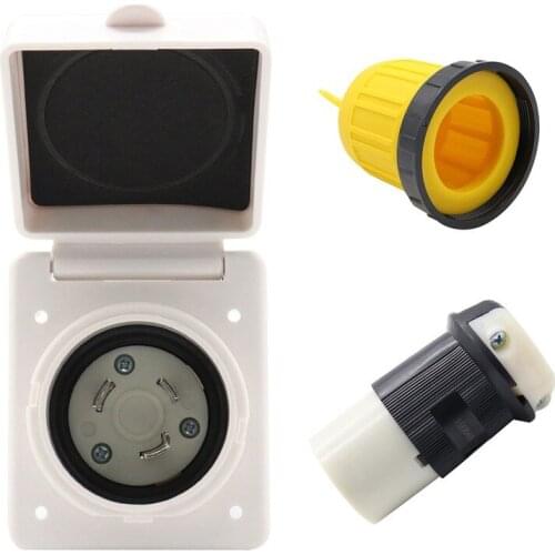 Three piece set RV Power Twist Lock Plug Inlet 30A Female Locking Connector with Cover RV Power Socket Waterproof Cover Set