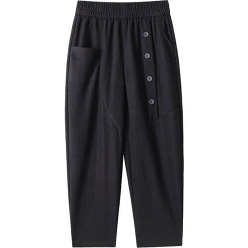 Oversized Womens Harem Pants 2021 Summer Elegant Pantalon Casual Buttons Fashion Pockets High Elastic Waist Trousers