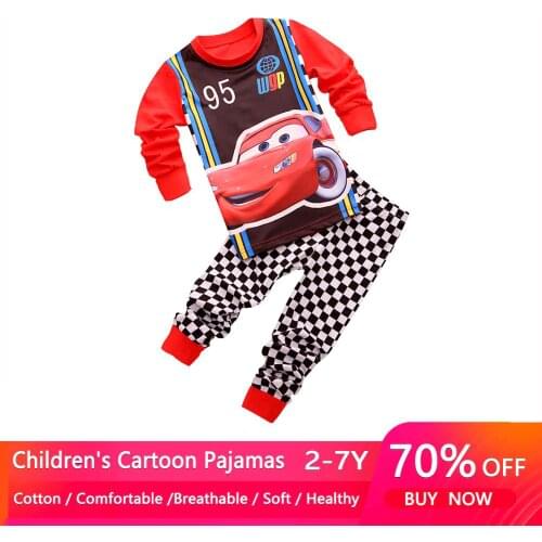 2021 New Kids Pajamas Sets Baby Girls and Boys Pyjamas Cotton Clothes 95 Car Cartoon Long sleeve T-shirt+Pants pyjama