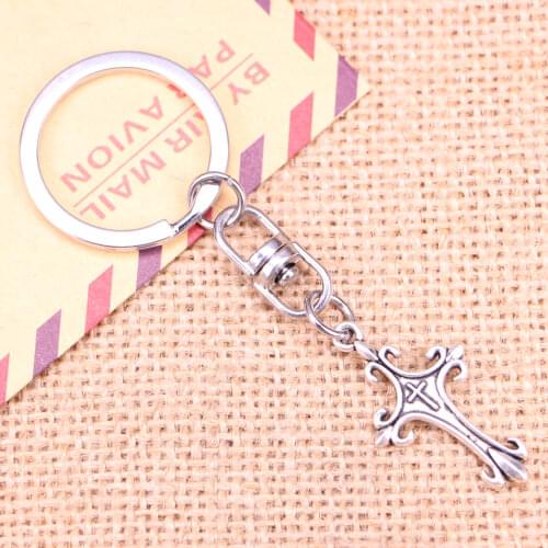 New Fashion Keychain 32x18mm ornate cross Pendants DIY Men Jewelry Car Key Chain Ring Holder Souvenir For Gift
