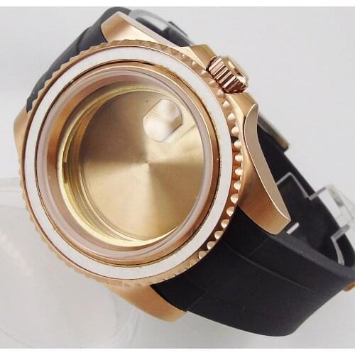 Rose Gold Coated 40mm Automatic Watch Case for NH35 NH36 Without Insert Rubber Strap Mental Back