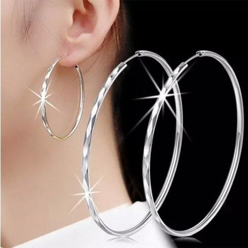 Fashion Exaggerate Big Smooth Circle Hoop Earrings Brincos Simple Party Round Loop Earrings for Women Silver Color Jewelry Gift