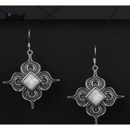 Flower Shaped Drop Earrings 925 Sterling Silver Square Natural Moonstone Earrings for Women New Design Geometric Jewelry