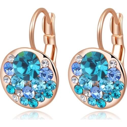 Hot Blue Round Stone Earrings Fashion Jewelry Rose Gold Earring For Woman Party Wedding Gift Silver Plated Earrings