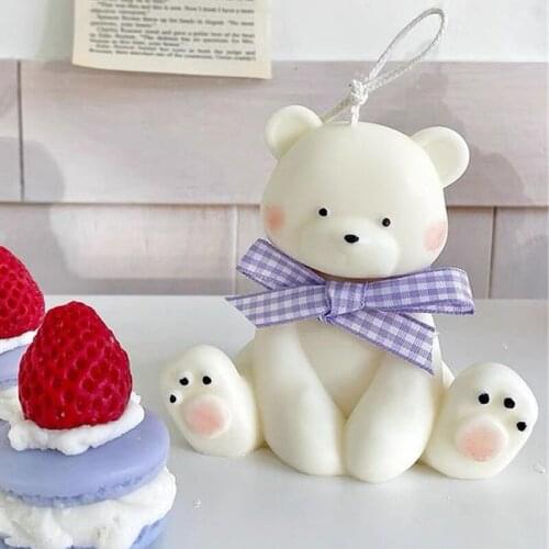 3D cartoon bear candle silicone mold DIY handmade scented candle mold making tool sitting bear balm decorative ornaments