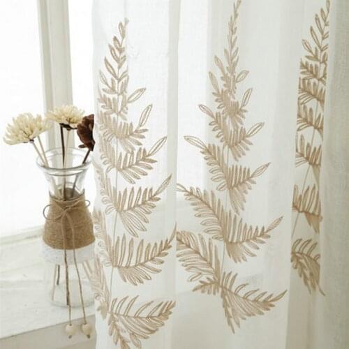 Pine Tree Embroidery Floral Modern Curtains Drape Panel Sheer Tulle For Living Room Door Kitchen Bedroom for kids rideau
