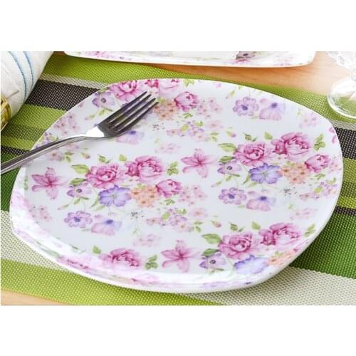 10 inch, real bone china flower charge platter, porcelain dinner plate borden servies, ceramic serving dish, kitchen plates