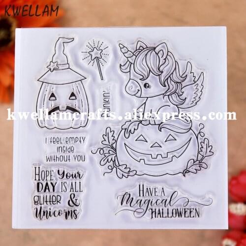 Pumpkin Unicorn Have a magical Halloween Scrapbook photo cards rubber stamp clear stamp transparent stamp KW9112620