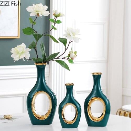 Modern Green Hollow Ceramic Vase Living Room Wine Cabinet Flower Arrangement Decoration Crafts Art Flower Vase Home Decoration