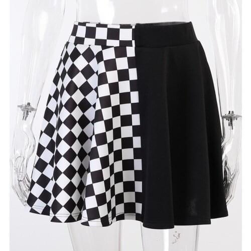 Gothic high waist women pleated mini skirt patchwork ribbons A-line Skirts streetwear solid female party outfits