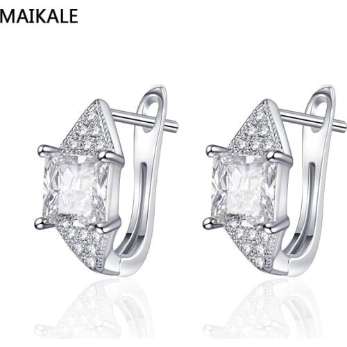 MAIKALE Square Stud Earrings AAA Cubic Zirconia Plated Gold Needle Hypoallergenic Korean Earrings For Women Send Friend