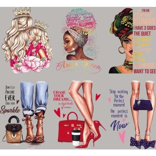 Woman Style Patches For Backpack Appliqued Fashion Diy Heat Transfer Vinyl Tops Stickers Child T-Shirt Dresses Heat Patches