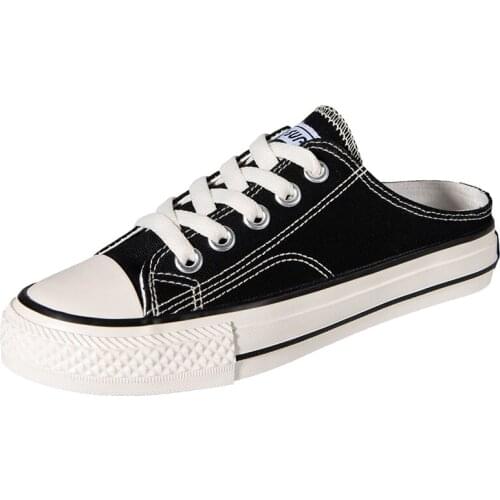 2020 tide shoes new spring and autumn half drag canvas shoes womens shoes Korean sneakers students flat casual shoes