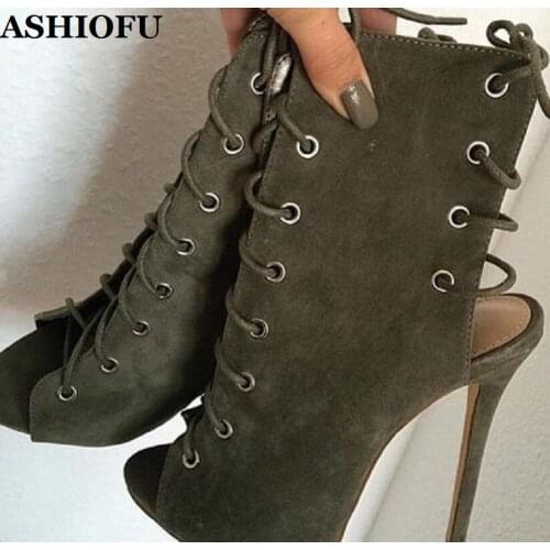 ASHIOFU Handmade Ladies Stiletto Pumps Slingback Peep-toe Party Prom Shoes Cross Lace-up Sexy Striper Club Fashion Court Shoes