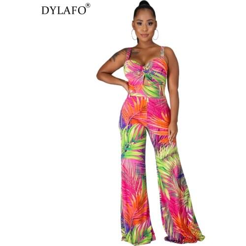 Summer Jumpsuit Women Rompers New Fashion Sexy V-neck Halter Jumpsuits Ladies Boho Floral Print Sleeveless Jumpsuit Overalls
