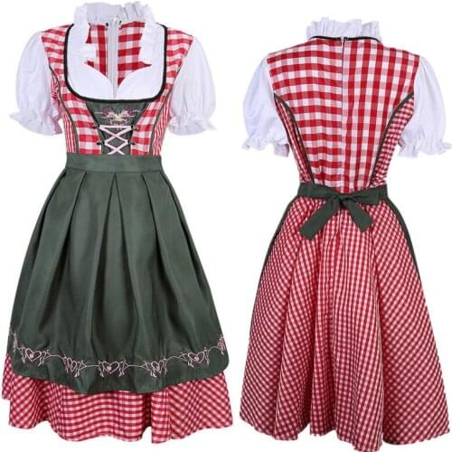 Women Oktoberfest Costume Plus Size Red Plaid German Oktoberfest Beer Girl Costume Dirndl Dress Beer Wench Biergarten Uniform