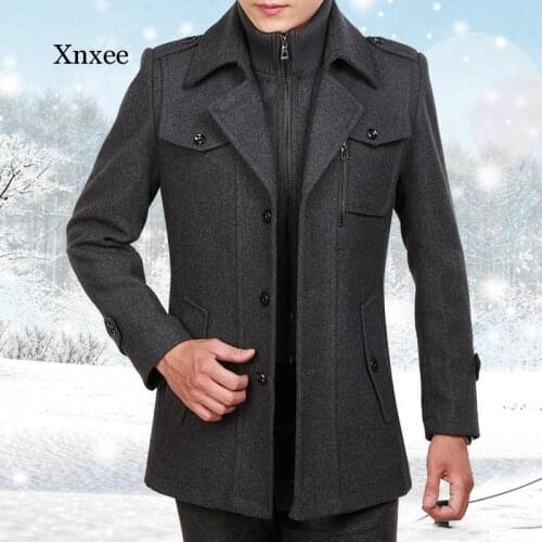 Winter Coat Men Woolen Coat Male Long Wool Windbreaker Jacket Thick Thermal Trench Coat Men Long Sleeve Grey Overcoat Plus Size