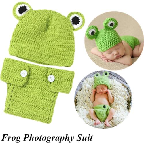 1/2Pcs Baby Hand-Knitted Cute Frog Clothing Set Newborn Baby Crochet Knit Hat Girl Boy Cap Newborn Photography Props Costume