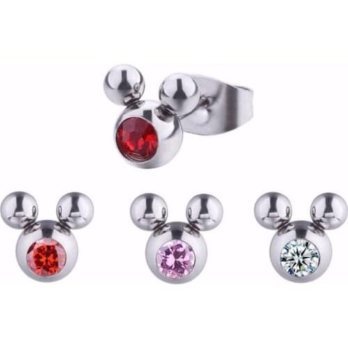 Cute earring girls kids fashion stud earrings lovely mouse push back ear piercing jewelry 1 pair