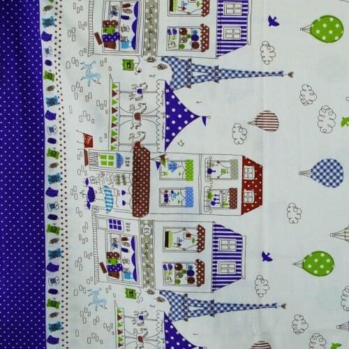 140cmx50cm Cotton Linen Fabric for handmad, bed, bag, curtain - Castel, balloon and dot - Purple (LF196)