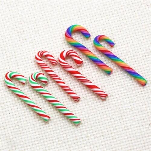 20pcs polymer clay Christmas candy cane flat back Cabochon Art Decoration Charm DIY accessories 10x29mm