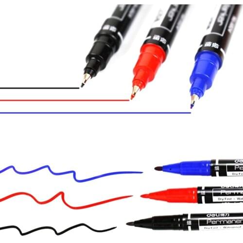 3pcs Lot Deli Dual Tip Colored Marker Pen 0.5/1mm Fast Dry Permanent Waterproof Marking For CD Fabric Metal Stone Wood Painting