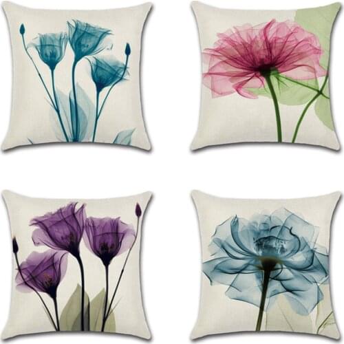 45*45cm Colorful Calla Purple Blue Flowers Printing Pillow Case Linen Sofe Decorative Pillowcases Plant Car Cushion Cover