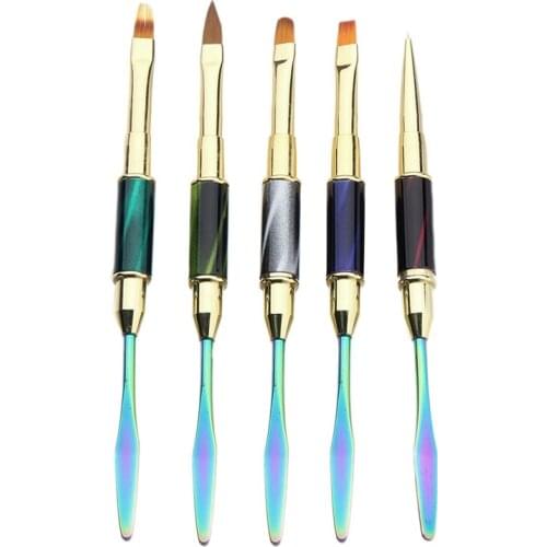 5Pcs Dual Ended Nail Art UV Gel Extension Builder Painting Pen Brush UV Gel Remover Spatula Stick Nail Manicure Tool