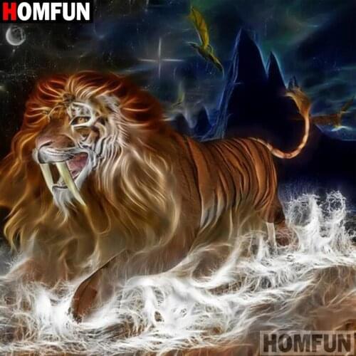 HOMFUN Full Square/Round Drill 5D DIY Diamond Painting "Tiger lion" Embroidery Cross Stitch 5D Home Decor A16179