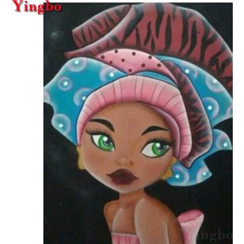 African girl diamond painting Full Square round cartoon picture Diamond Mosaic 3D diamond Embroidery Cross Stitch Home Decor