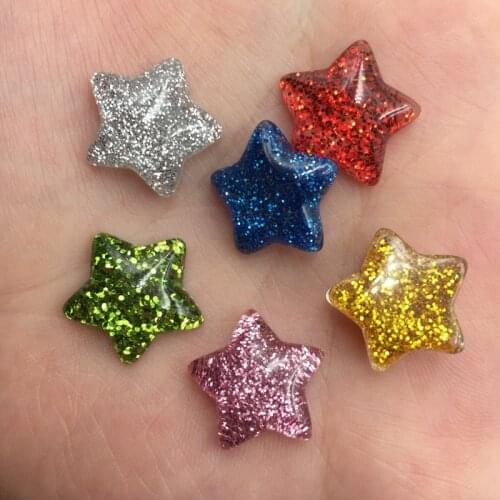 Glitter Resin Mix Kawaii 16mm Star Flatback Rhinestone 20 Pcs Scrapbook DIY Crystal Decor Figurine Crafts OF813