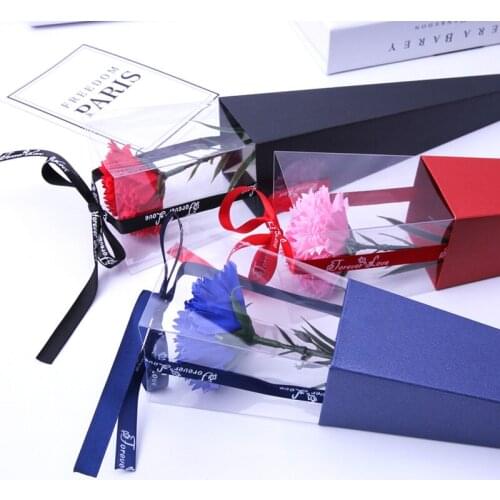 Paper Gift Box With Pvc Window Wedding Party Single Fresh Rose Packaging Triangular Box For ValentineS Day MotherS Day Gift