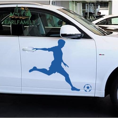 EARLFAMILY 48cm x 38.4cm 2x Soccer Ball Football Player Boys Kid Room Decor Wall Decal Art Sticker Hood Decals Car Stickers