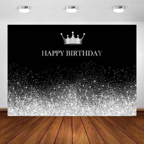 Silver and Black Themed Birthday Decoration Banner Backdrop Glitter Silver Dots Photography Background Party Decoration Supplies
