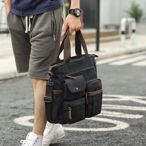 Canvas Business Shoulder Bag Men Laptop Bag 14 Inch Crossbody Bag Sling Bag