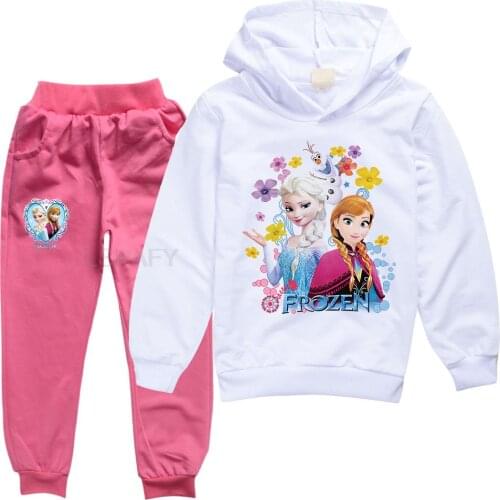 Disney Children Cartoon Suit Frozen Girls Sportwear Clothing Casual Cotton Kids Sports Outfits Elsa Anna Hoodies And Pants