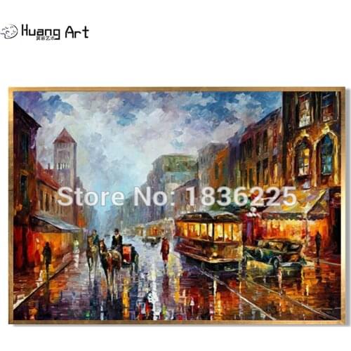 Beautiful City Street Modern Landscape Oil Painting Handmade Knife Paris Street Scenery Wall Painting for Home Decoration Art