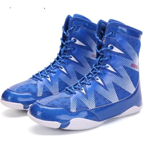 2020 New Unisex Wrestling Sneaker Shoe High Top Men Pro Wrestling Blue Red Boxing Shoes for Man Plus Size 45 46 Boxing Gear Boy