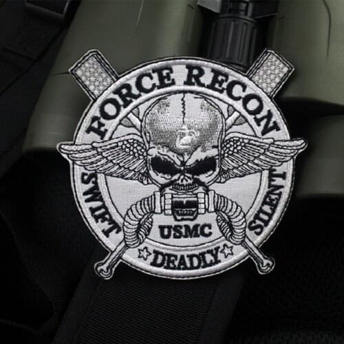 Wings Respirator Skull Embroidery Patches FORCE RECON USMC MILITARY MARINE SWIFT DEADLY SILENT US ARMY Badges For Clothes Decor