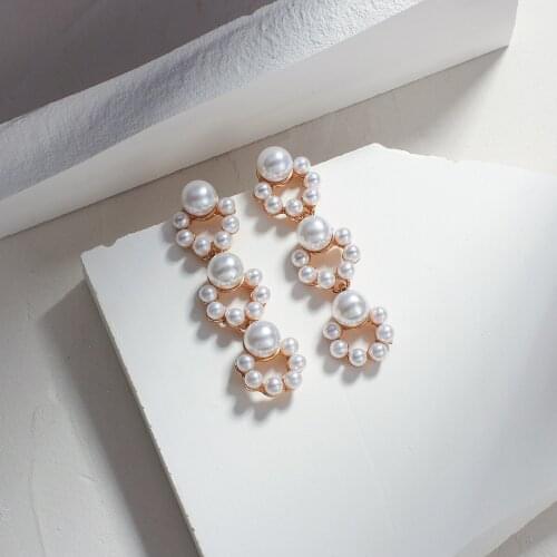 Lifefontier Vintage Elegant Pearl Drop Earrings for Women Gold Color Metal Geometric Round Long Dangle Earrings Korean Jewelry