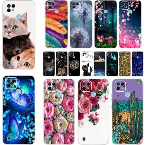 Clear Fashion Paintting Phone Case For Realme C21 Case 6.5" Cute Flowers Pattern Oppo Realme C21 C 21 RMX3201 Cover Soft TPU