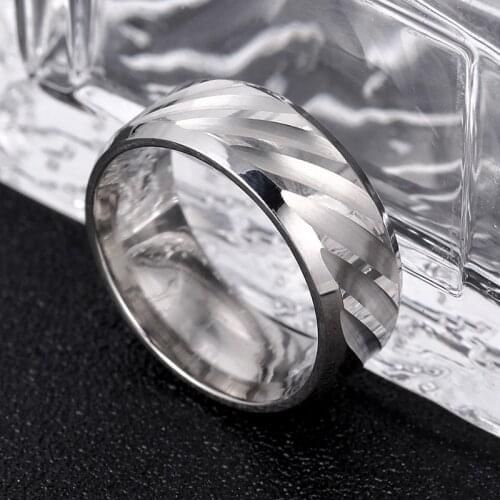 MOREDEAR 8mm Silver Stainless Steel Ring Wedding Engagement Water Wave Rings Women Men Gold Silver