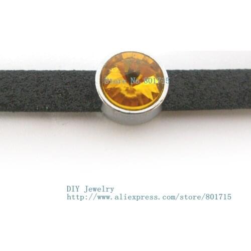 Brithday Gift birthstone--November-Gold slide charms Internal Dia.8mm slide Charms Jewelry Finding fit 8mm wristband pet collar