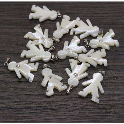 Natural Shell Pendant Milky People Shaped With Set Diamond Charms For Jewelry Making DIY Bracelet Necklace Earrings Accessories