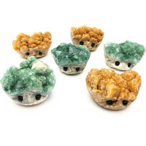 Natural Green Fluorite Quartz Crystal Hedgehog Carved Fluorite Animals Stone Healing Figurines Decor Natural Stones and Minerals