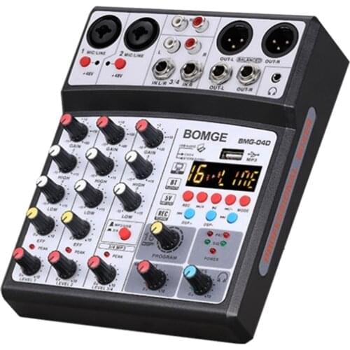 Professional Sound Card 4-Channel Mixer Outdoor Conference Audio USB Bluetooth Reverb Audio16 Digital Effects (US Plug)