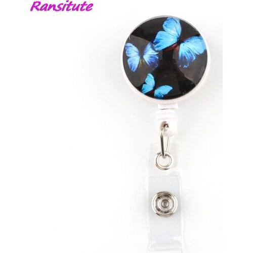 R2103 1pcs Fashion Blue Monarch Butterfly Retractable Badge Reel Clip Kid Friend Exquisite IC Card Badge Holder Gift Accessories