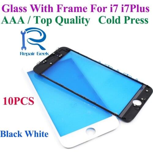 Repair Geek 10pcs Front Outer Glass Lens with Frame Bezel for iPhone 7 Plus Cold Press Top and AAA quality (5white 5black)