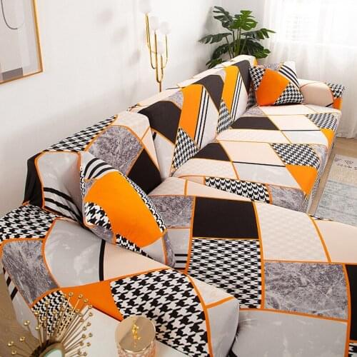 Geometric print sectional sofa cover for living room L shaped sofa protector elastic anti-dust (need to buy 2 pieces together)