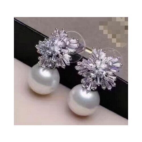 Free shipping >>>>noble jewelry Freshwater AAA 10-11mm round natural real south sea white pearl earrings 925 s